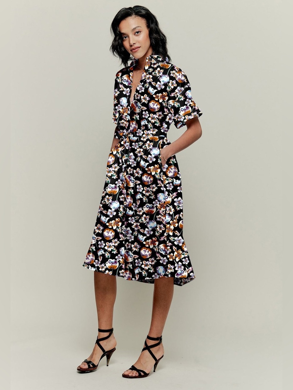 Tucker NYC l Sarah Shirtdress | Black Georgia Blossoms